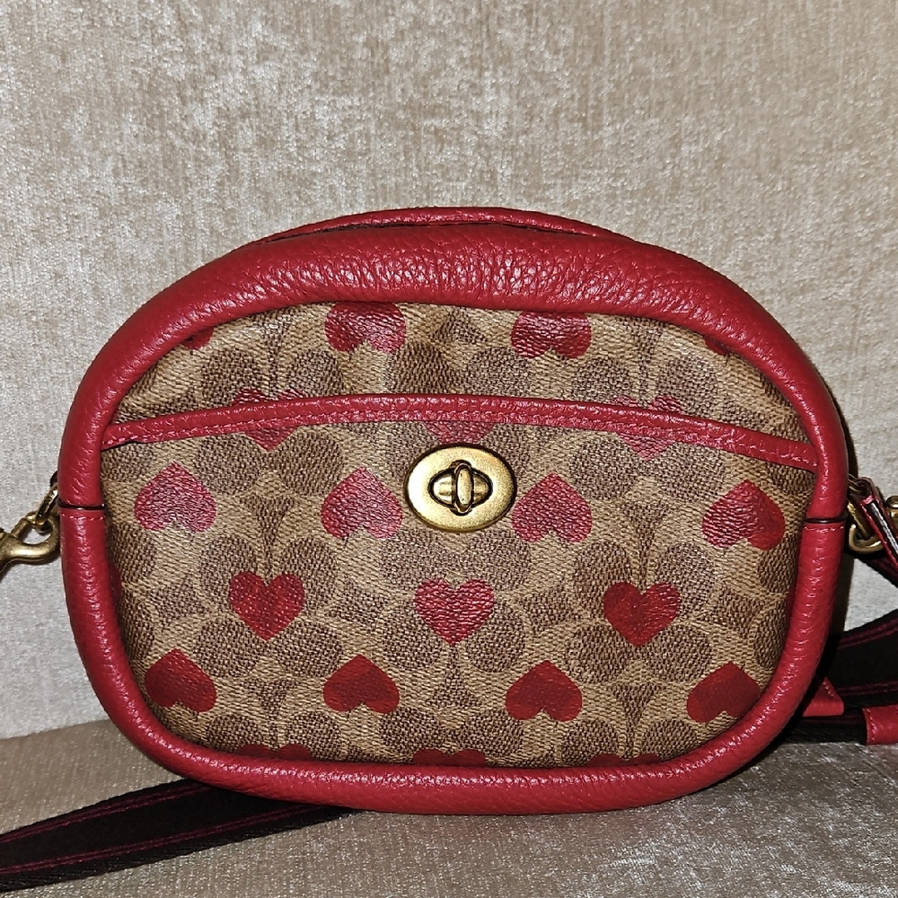 Coach Heart Leather Camera Bag With Gold Hardwear Authentic